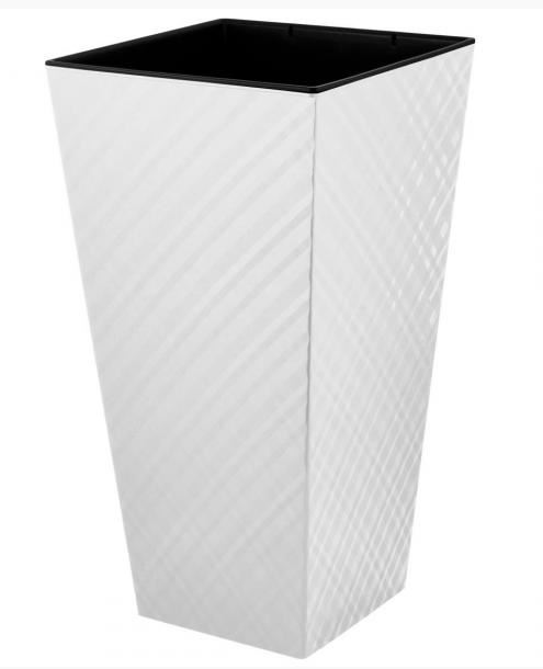 Горшок для цветов InGreen Manhattan CUBE 300х300х564мм 34л c дренаж. вставкой белоснежный жасмин                